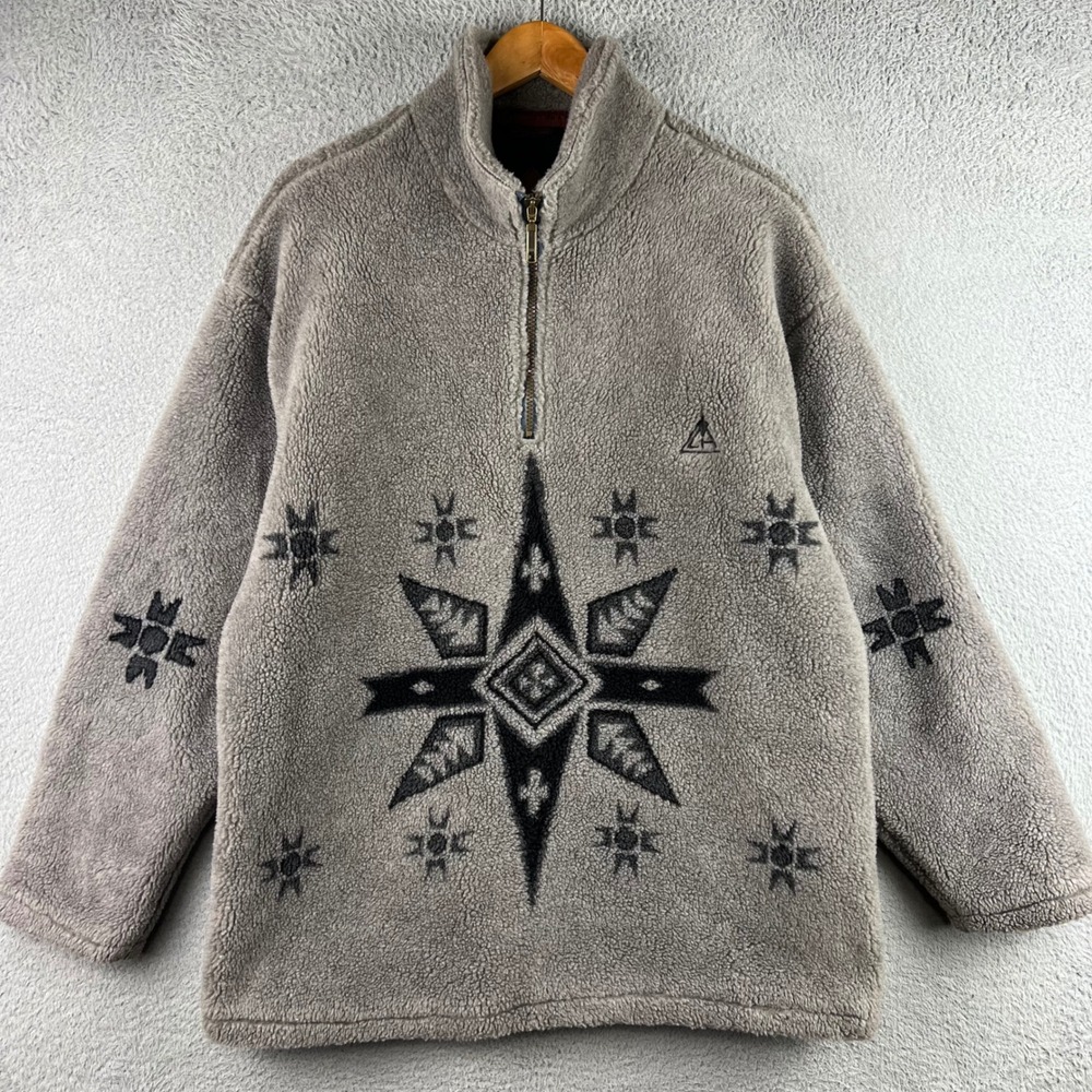 Tsunami Mens Gray Sherpa Fleece Quarter Zip Southwestern Star Pullover Canada